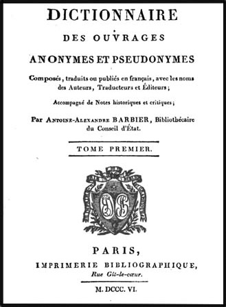 1806 Dictionnaire ouvrages anonymes1