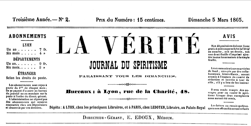 La Vérité - Journal du Spiritisme - 1er article sur l'abbé Fournié