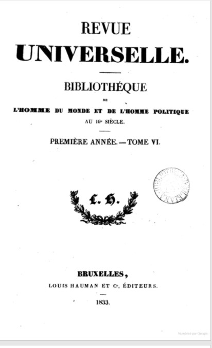 1833 revue universelle t6
