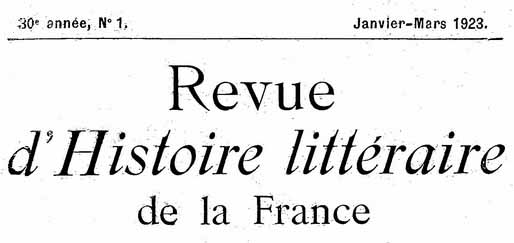 revue histoire littérire 1923 titre